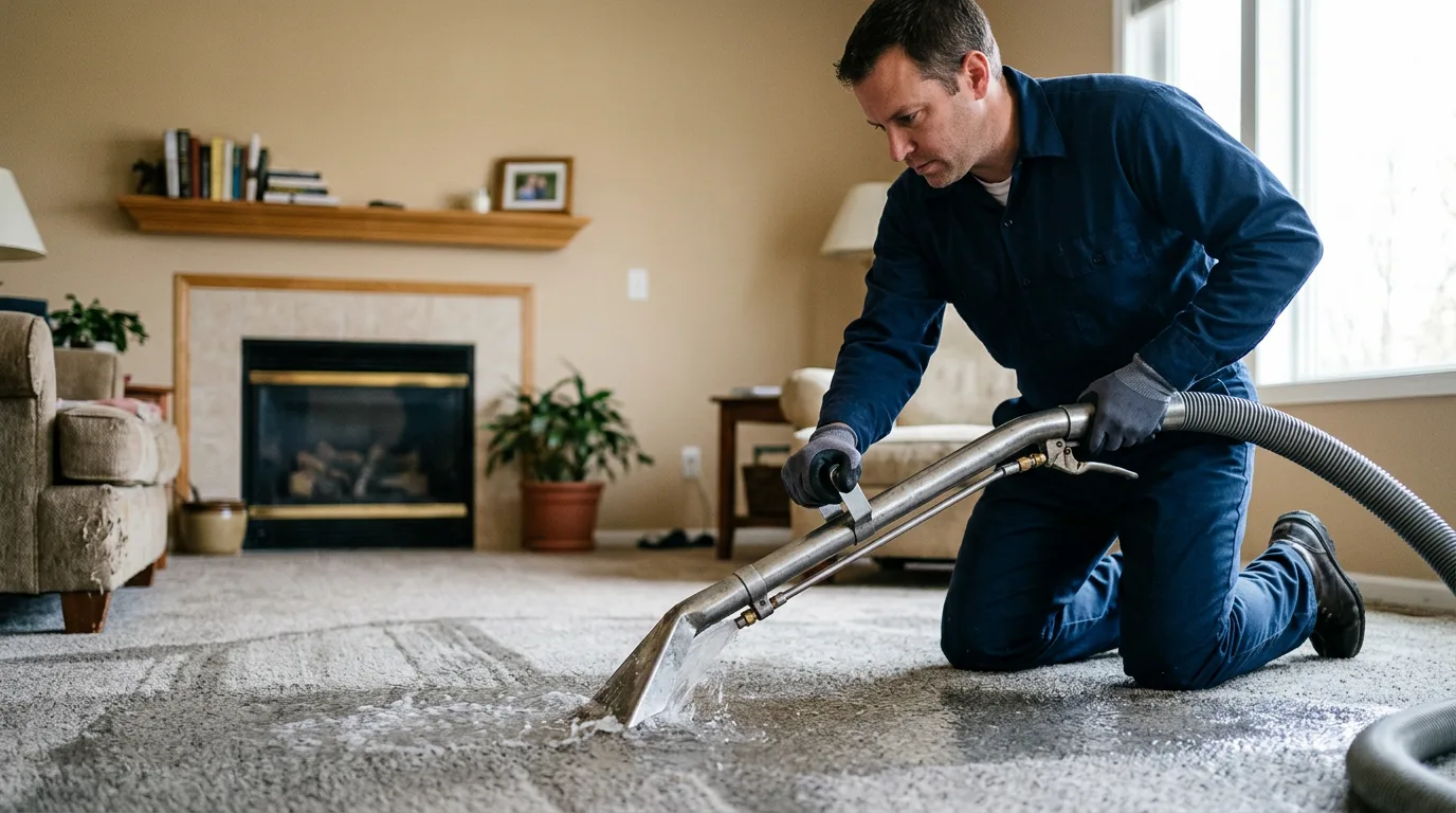 Water damage restoration technician working near Brownsville, IN